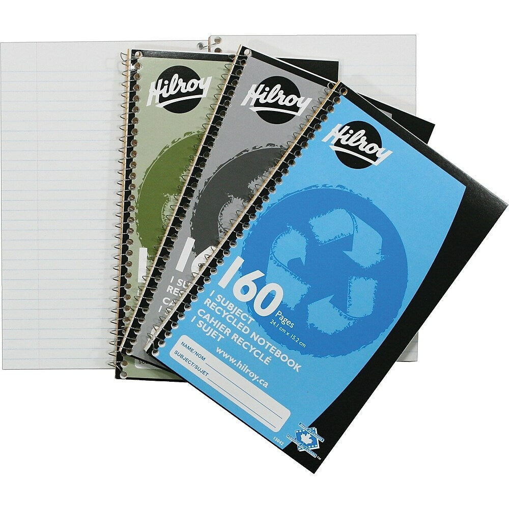 Cahier recyclé Hilroy, 1 sujet, 9-1/2" x 6", couleurs assorties, 160 pages