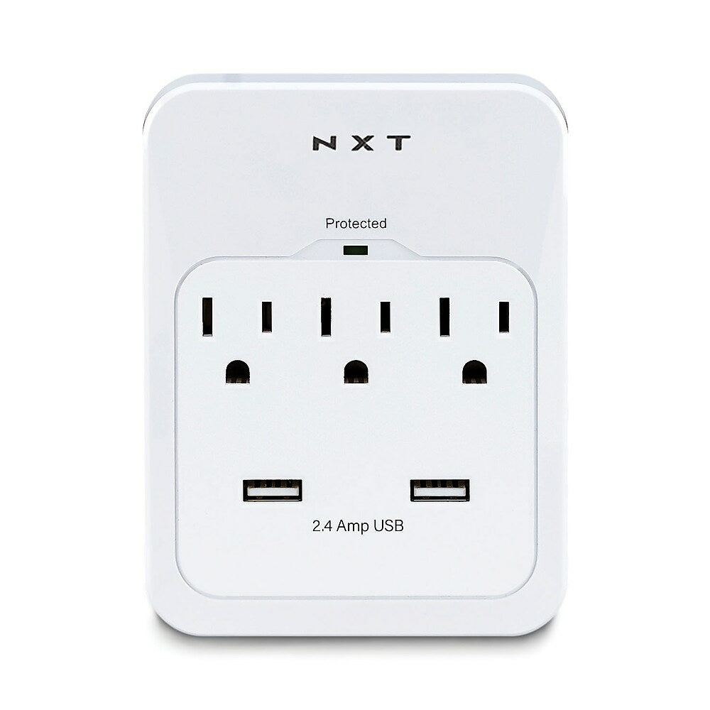NXT Technologies NX54320-CA NX54320, prise murale 3 prises 2 ports USB, 600 joules, blanc