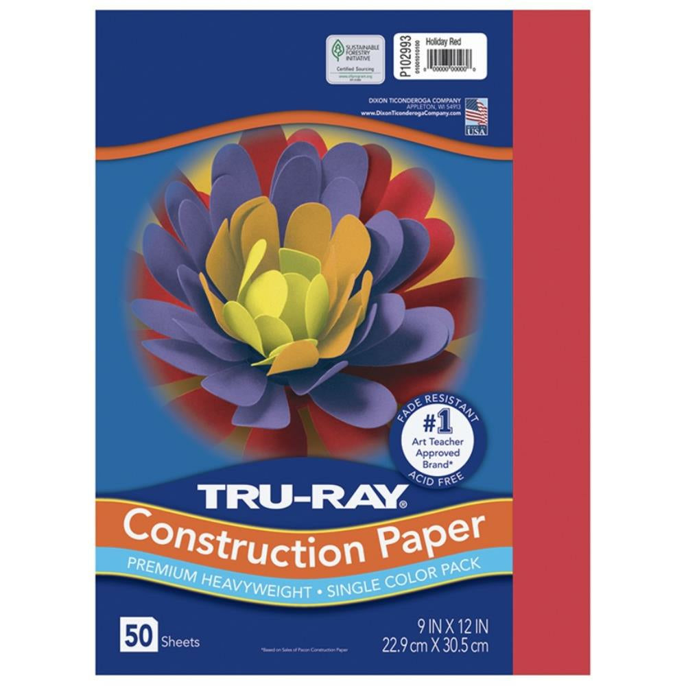 Tru-Ray Construction Paper, Holiday Red, 22.9cm x 30.5cm, 50 Sheets/pkg