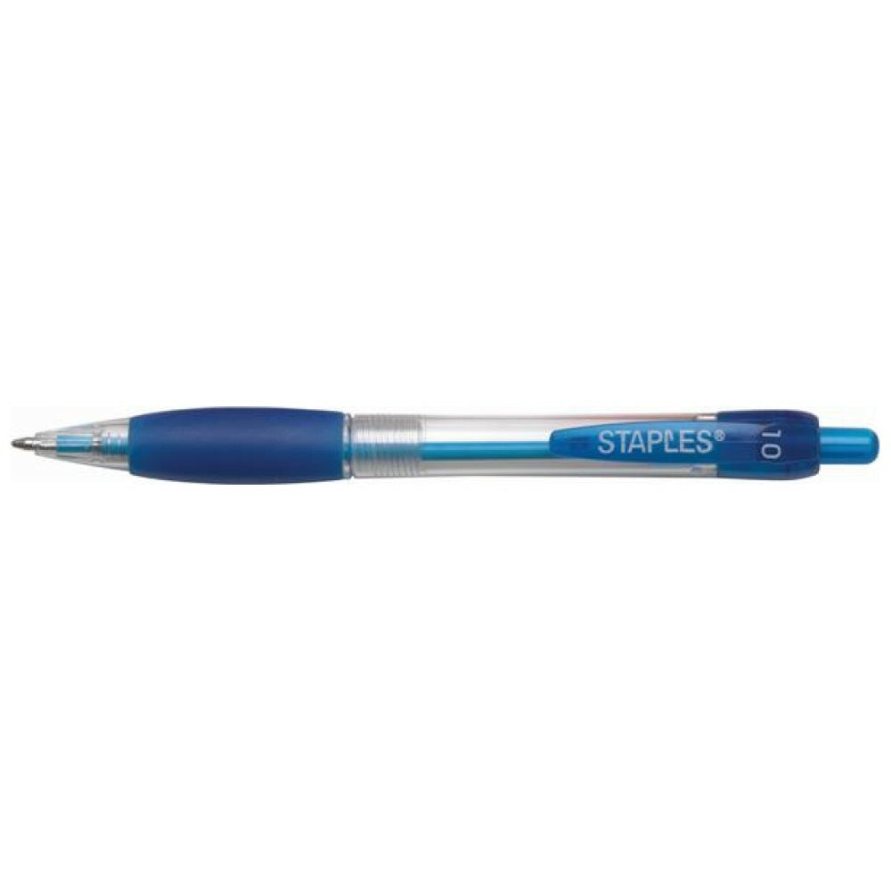 Staples Retractable Ballpoint Pen - Medium Point - 1.0mm - Blue Ink