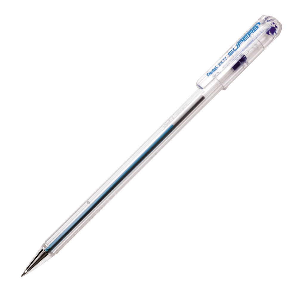 Stylo à bille Pentel Superb - 0,7 mm - Corps bleu transparent - Encre bleue