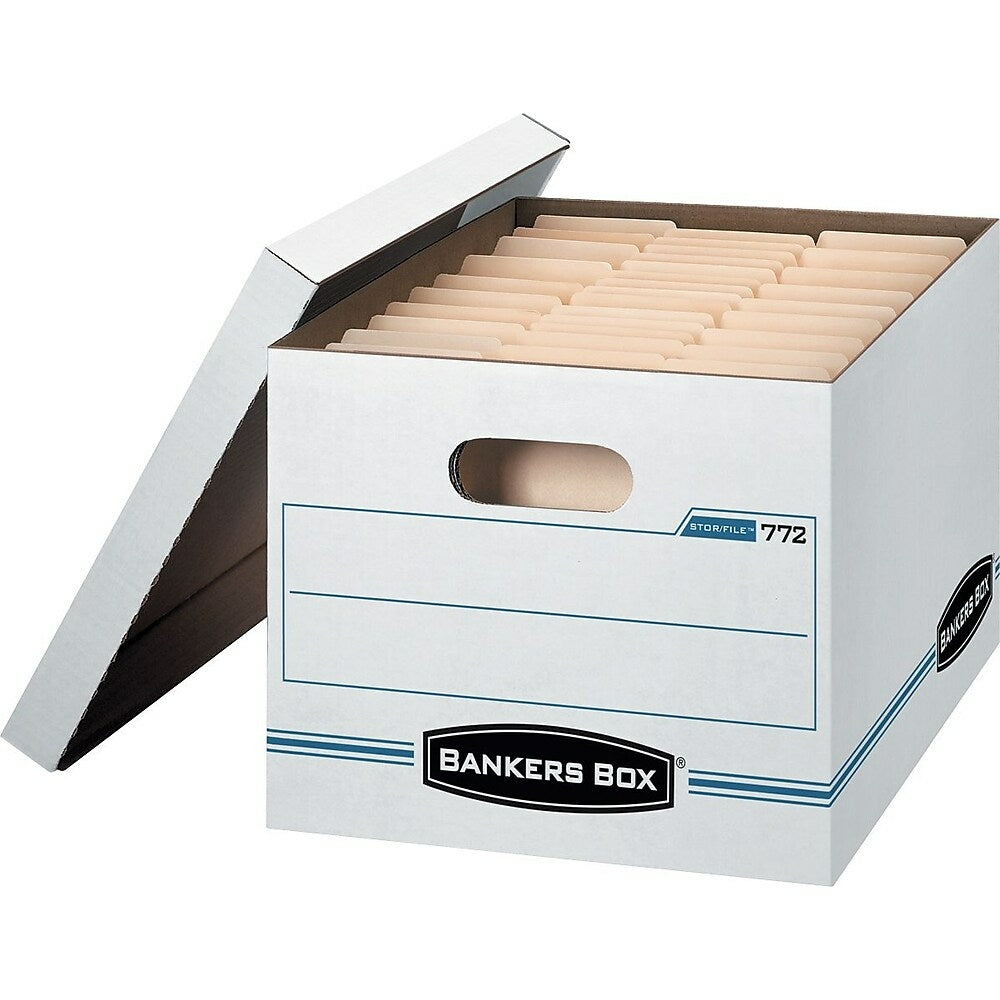 Bankers Box Stor/File Box, Letter/Legal Size, 10" H x 12" W x 15" D, White/Blue