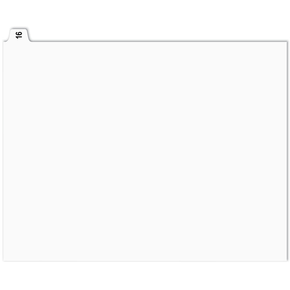 Apak Numerical Index Tabs - #16 - White - 8 1/2" x 11" - 1/15th Cut - 110 lb. - Unpunched - 25 Pack