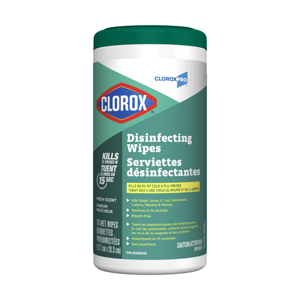 Lingettes désinfectantes et nettoyantes Clorox Commercial Solutions - Parfum frais - Paquet de 75