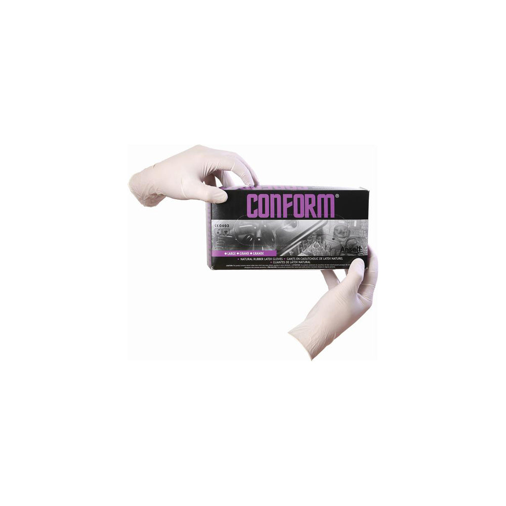 Ansell Conform Medical Grade Latex Disposable Gloves Powdered, 5 mils, Large, 100 Pack