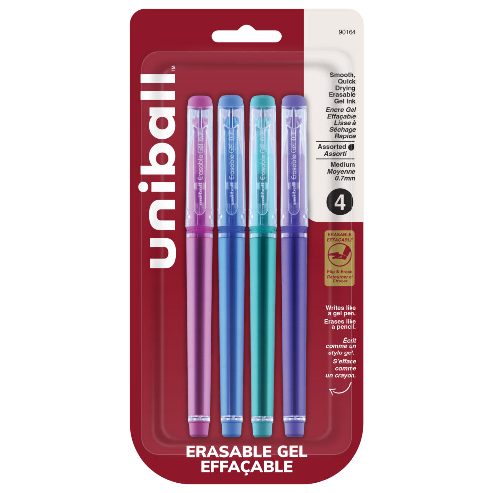 Stylos gel effaçables Uni-Ball – Pointe moyenne (0,7 mm) – Couleurs tendance – Lot de 4
