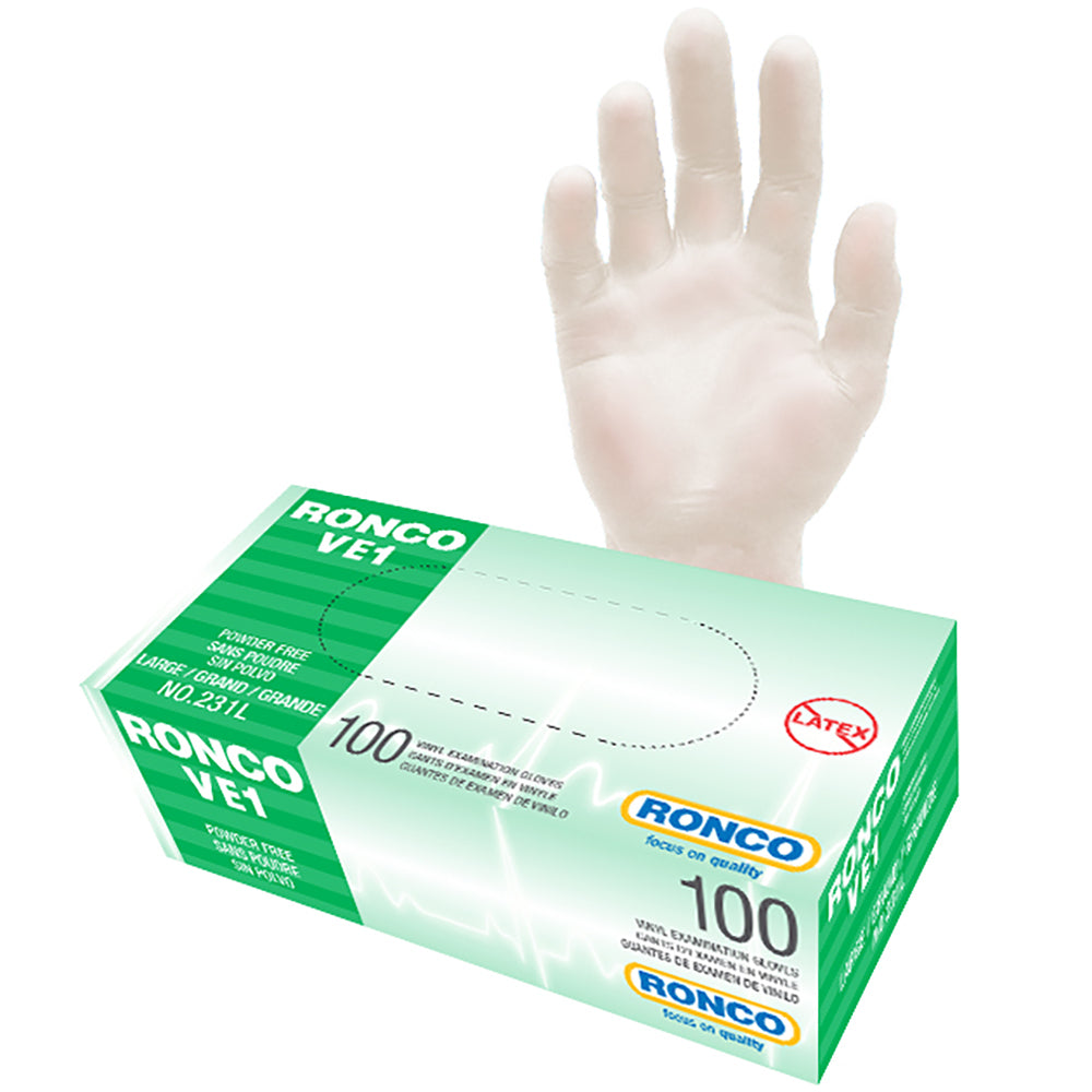 Ronco VE1 Vinyl Gloves - Clear - Large - 100 Pack