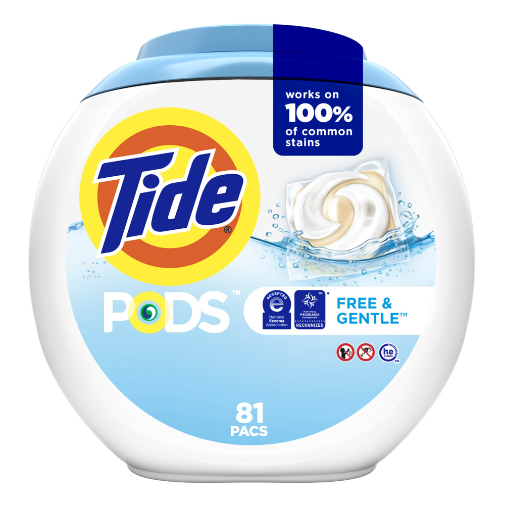 Tide PODS Free & Gentle, Liquid Laundry Detergent Pacs, 81 Pack