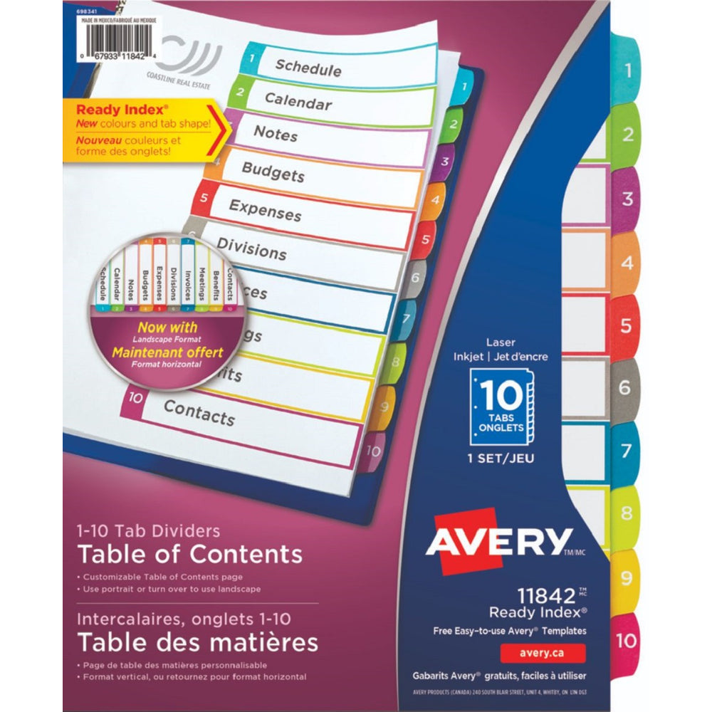 Avery Ready Index 1-10 Tab Dividers & Customizable Table of Contents - 11842