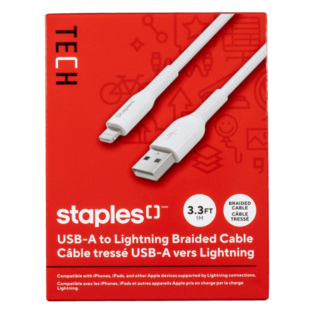 Staples TECH Lightning to USB-A Charging Cable - 3.3 ft. - White