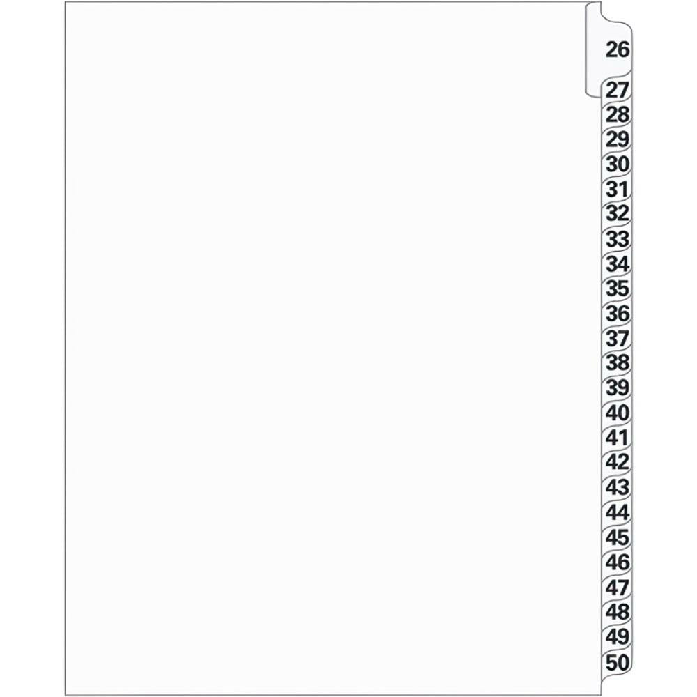 Supreme Litigation Tabs 25th Cut Numeric Set 11" White #26-50