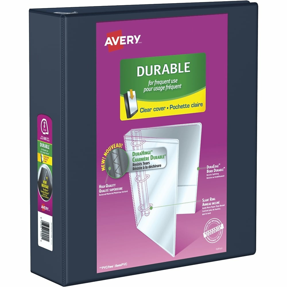 Avery Durable View Binder, 3" Sized Slant D Rings, Navy, (17044)