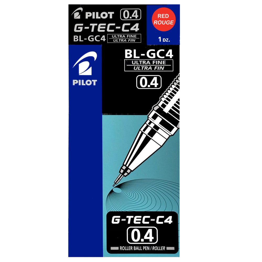 Pilot G-Tec-C4 Gel Ink Rolling Ball Pen - Ultra-fine Point - 0.4 mm - Red - 12 Pack
