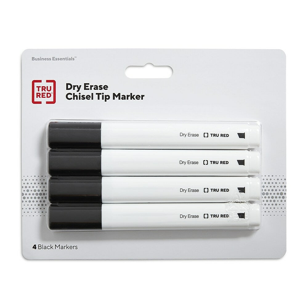 Marqueurs effaçables à sec TRU RED - Pointe biseautée - Noir - Lot de 4