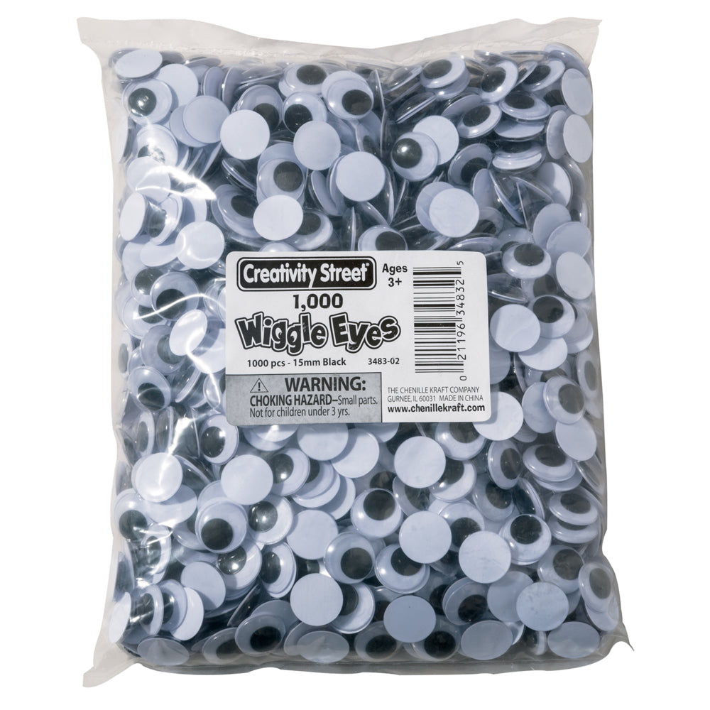 Creativity Street Wiggle Eyes, Black, 15 mm, 1000/pkg