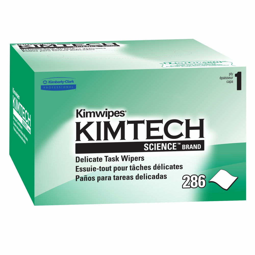 Lingettes nettoyantes pour tâches délicates Kimtech Science Kimwipes - Boîte pop-up - Blanches - 286 feuilles