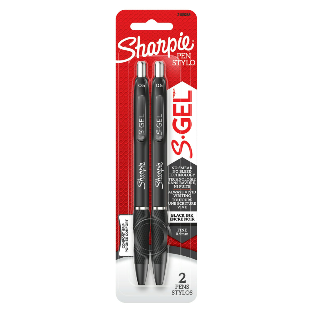 Stylos rétractables Sharpie® S-Gel® - 0,5 mm - Noir - Lot de 2