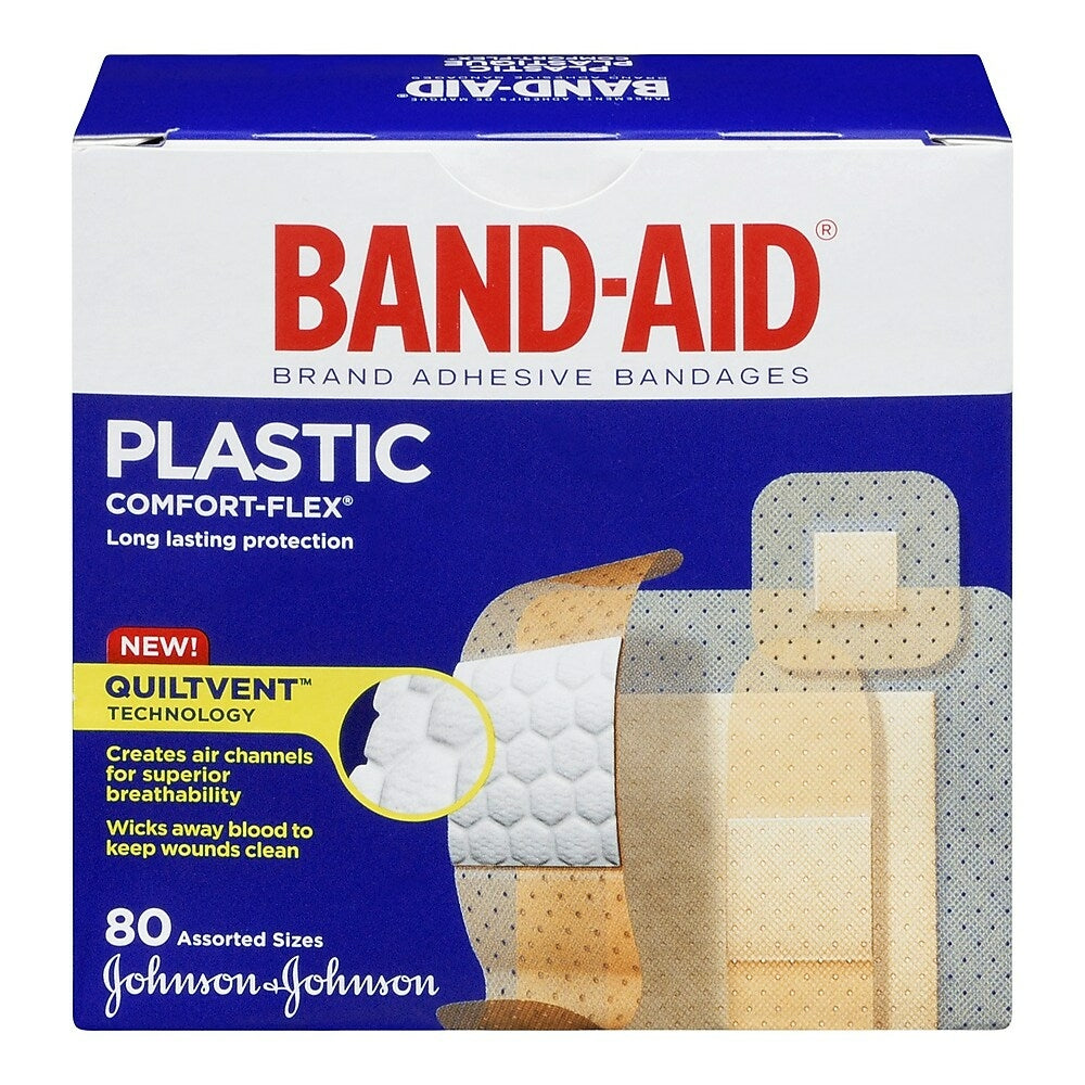 BAND-AID Brand COMFORT-FLEX Plastic Bandages, Assorted, 80 Pack