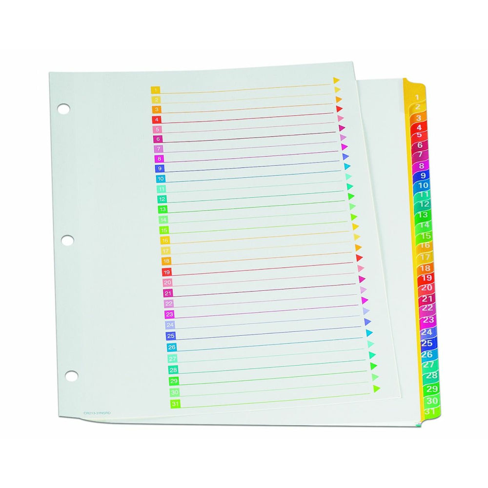 Intercalaires Oxford Super Rapidex - Numérotés de 1 à 31 - Couleurs assorties