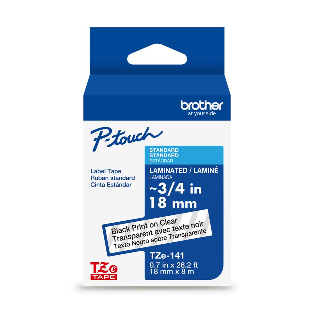 Brother Genuine TZe141 Black on Clear Laminated Tape for P-touch Label Makers, 18 mm wide x 8 m long