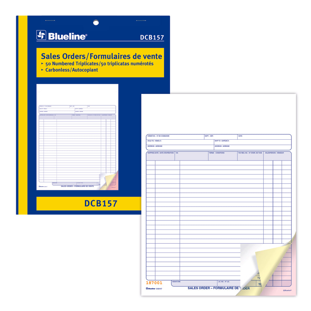Blueline DCB157 Carnet de commandes bilingue - 50 triples - 8,5"L x 11"H