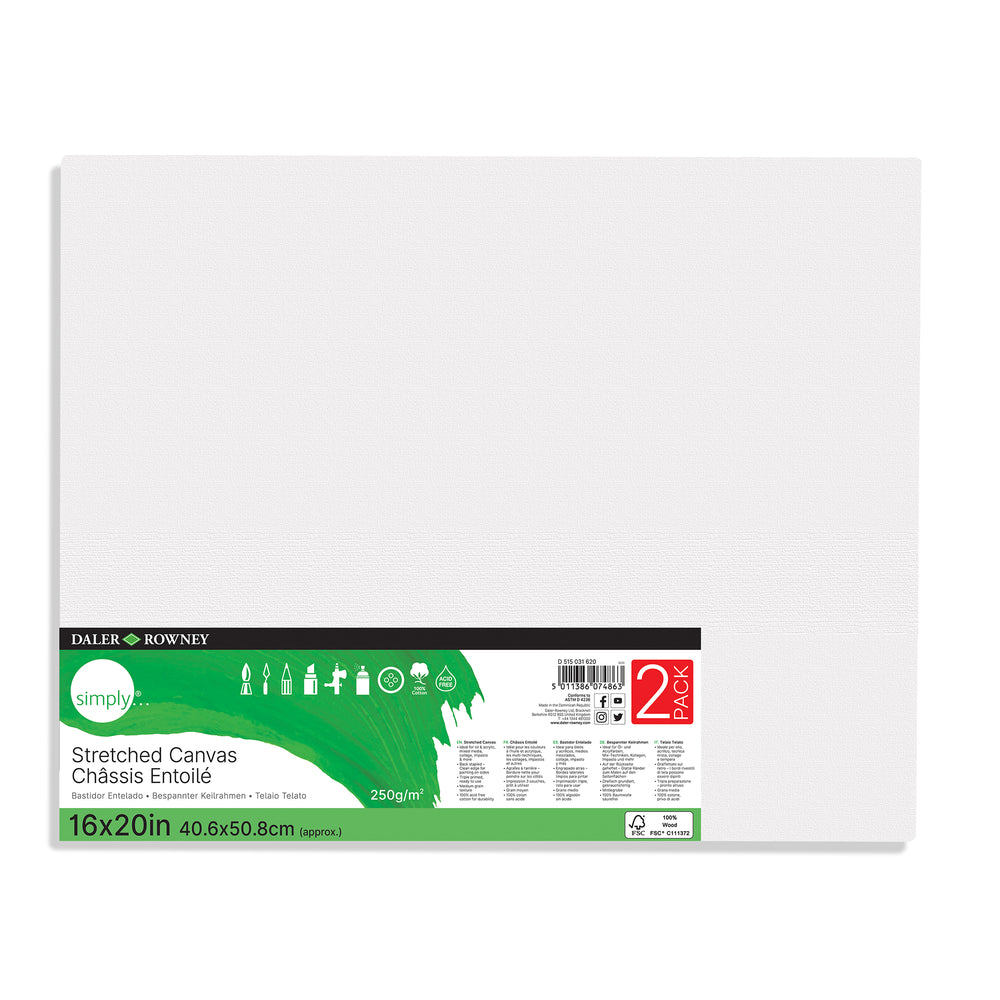 Daler-Rowney Simply - Toile tendue - 40,6 x 50,8 cm - Blanc - Lot de 2