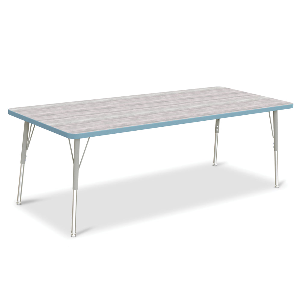Table d'activités rectangulaire Jonti-Craft Berries - 30" x 72" - 24-31"H - Gris bois flotté/Bleu côtier