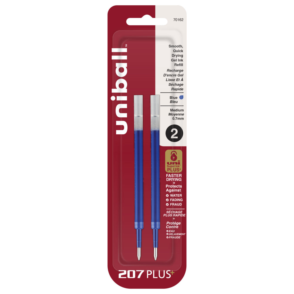 Recharges pour stylo gel Uni-Ball 207 Plus+ / 307 - Pointe moyenne (0,7 mm) - Bleu - Lot de 2