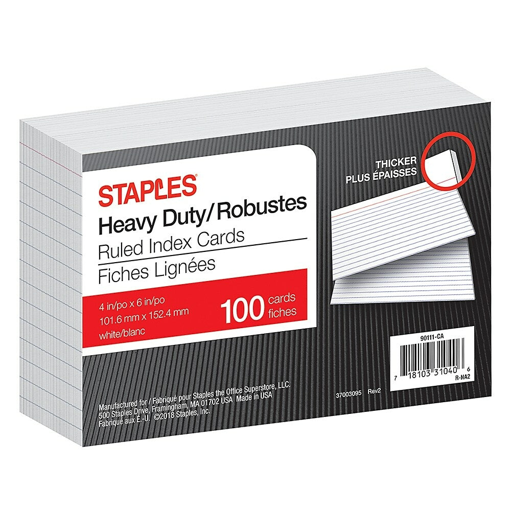 Fiches lignées robustes Staples - 4 x 6