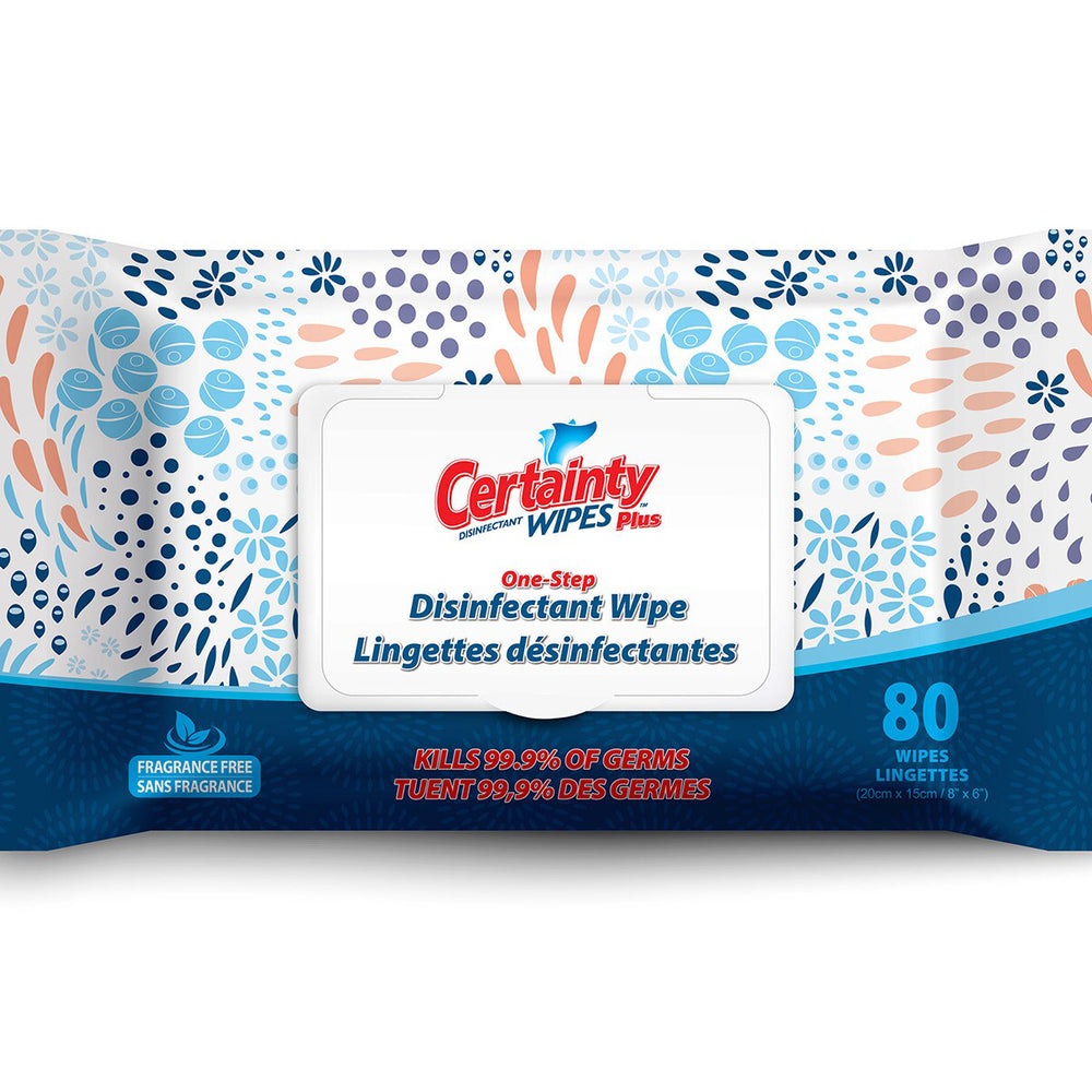 Lingettes désinfectantes Certainty Plus - Sans parfum - 8" x 6" - 80 lingettes