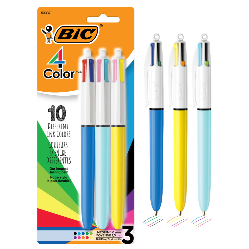 Stylos à bille BIC 4 couleurs Original et Fashion - Rétractables - 1,0 mm - Assortis - Lot de 3