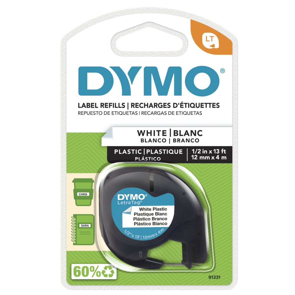 Ruban pour étiquettes DYMO LetraTag - 12 mm (1/2") - Impression noire sur étiquette blanche