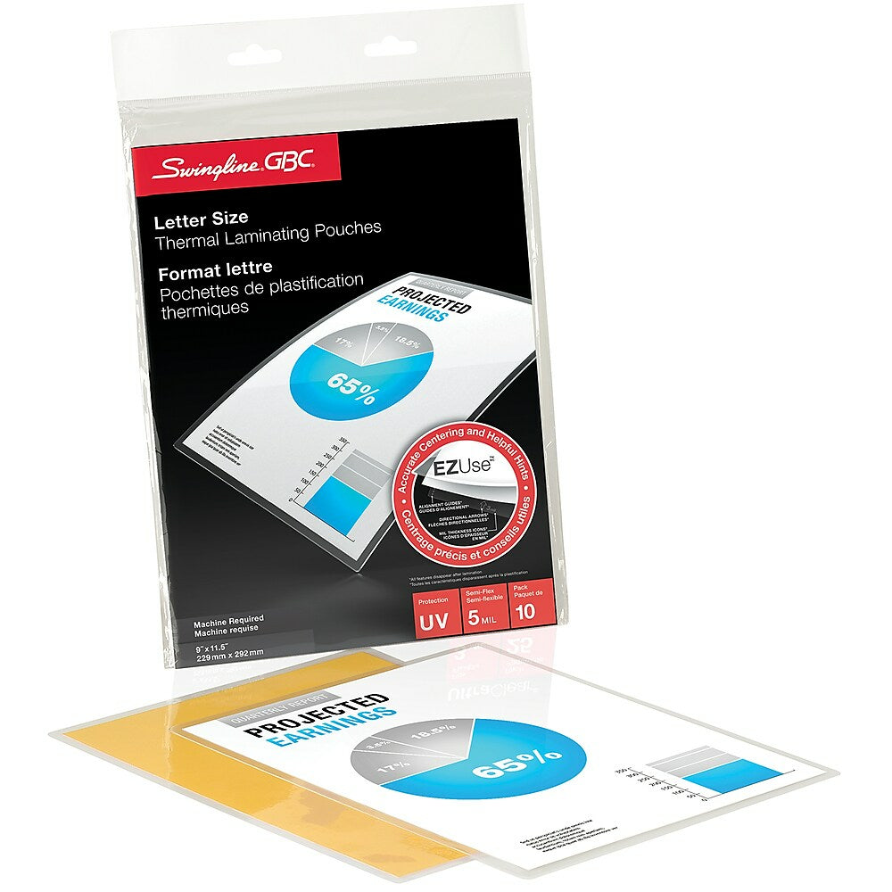 Swingline GBC Clear EZUse LongLife Speed Thermal Laminating Pouches - 5 mil - Letter - 10 Pack