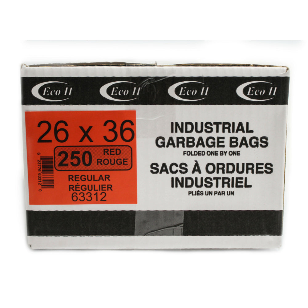 Sacs poubelle Eco II - Réguliers - 26" x 36" - Rouge - Paquet de 250