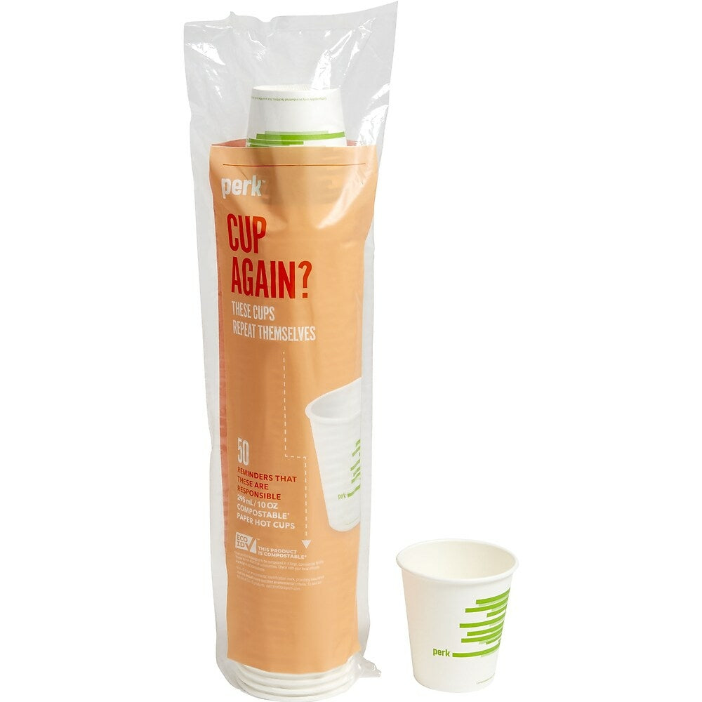 Gobelet en papier compostable Perk - 10 oz - Blanc vert - Paquet de 50