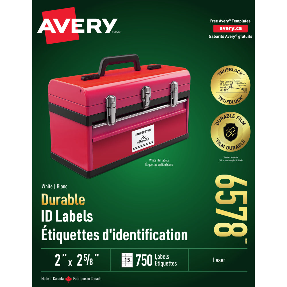 Avery White Laser Durable I.D. Labels, 2-5/8" x 2", 750 Pack (06578)