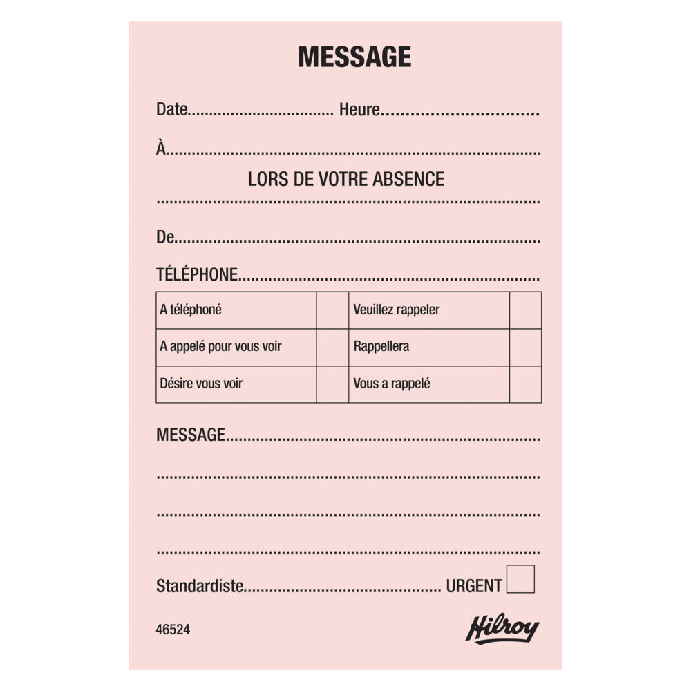 Bloc-notes téléphonique Hilroy - 3,5" x 5" - Français - Paquet de 25