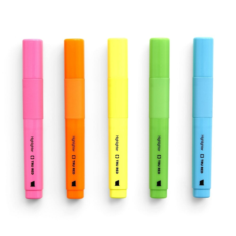 TRU RED Grip Chisel Tip Tank-Style Highlighters - Assorted Colours - 5 Pack