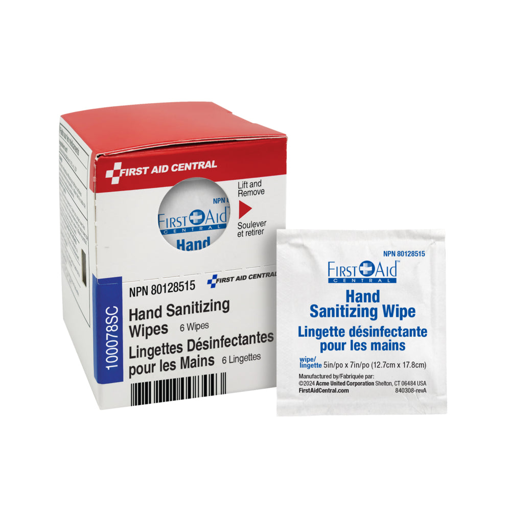 Lingettes désinfectantes pour les mains First Aid Central - Smart Compliance - Paquet de 6