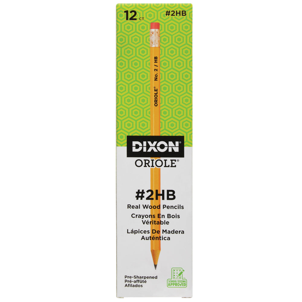 Dixon Oriole Wood-Cased Pencils - #2 HB - Soft - Pre-sharpened - Yellow - 12 Pack