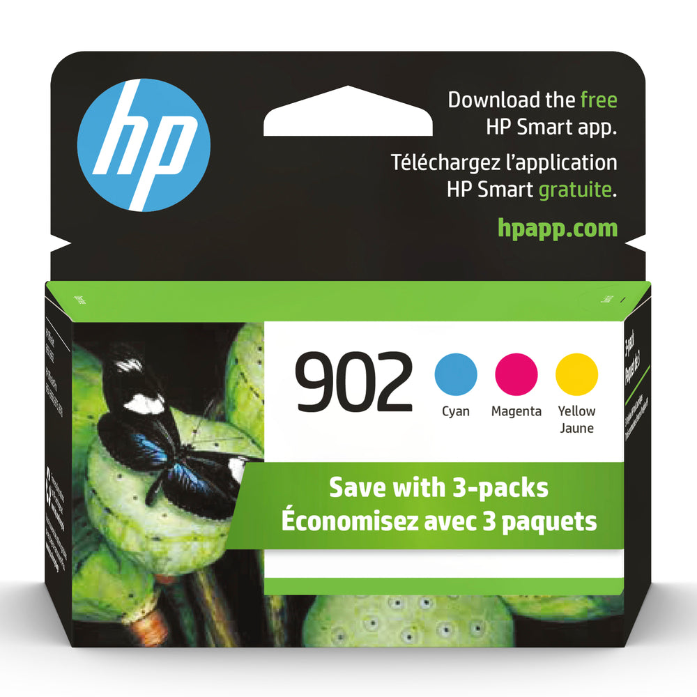 HP 902 Cyan, Magenta & Yellow Original Ink Cartridges, 3 Pack (T0A38AN)