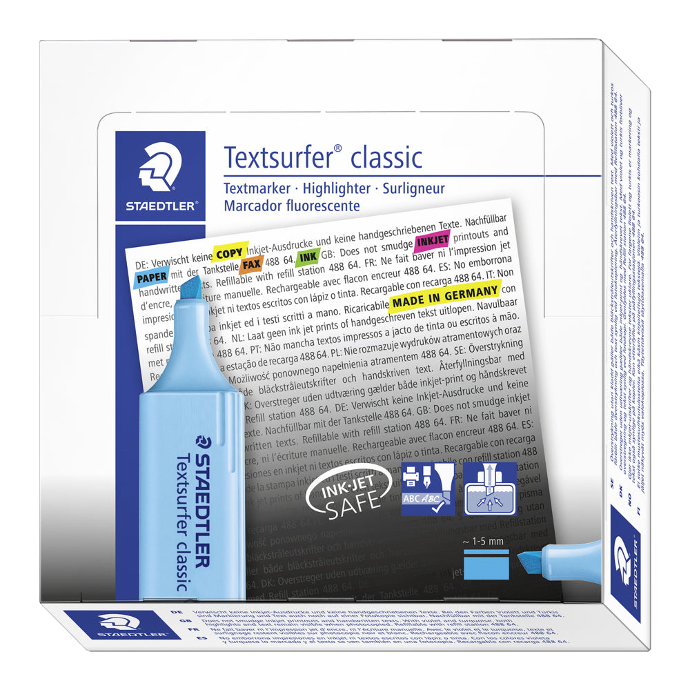 Surligneurs Staedtler Textsurfer à pointe biseautée classique – Bleu – Lot de 10