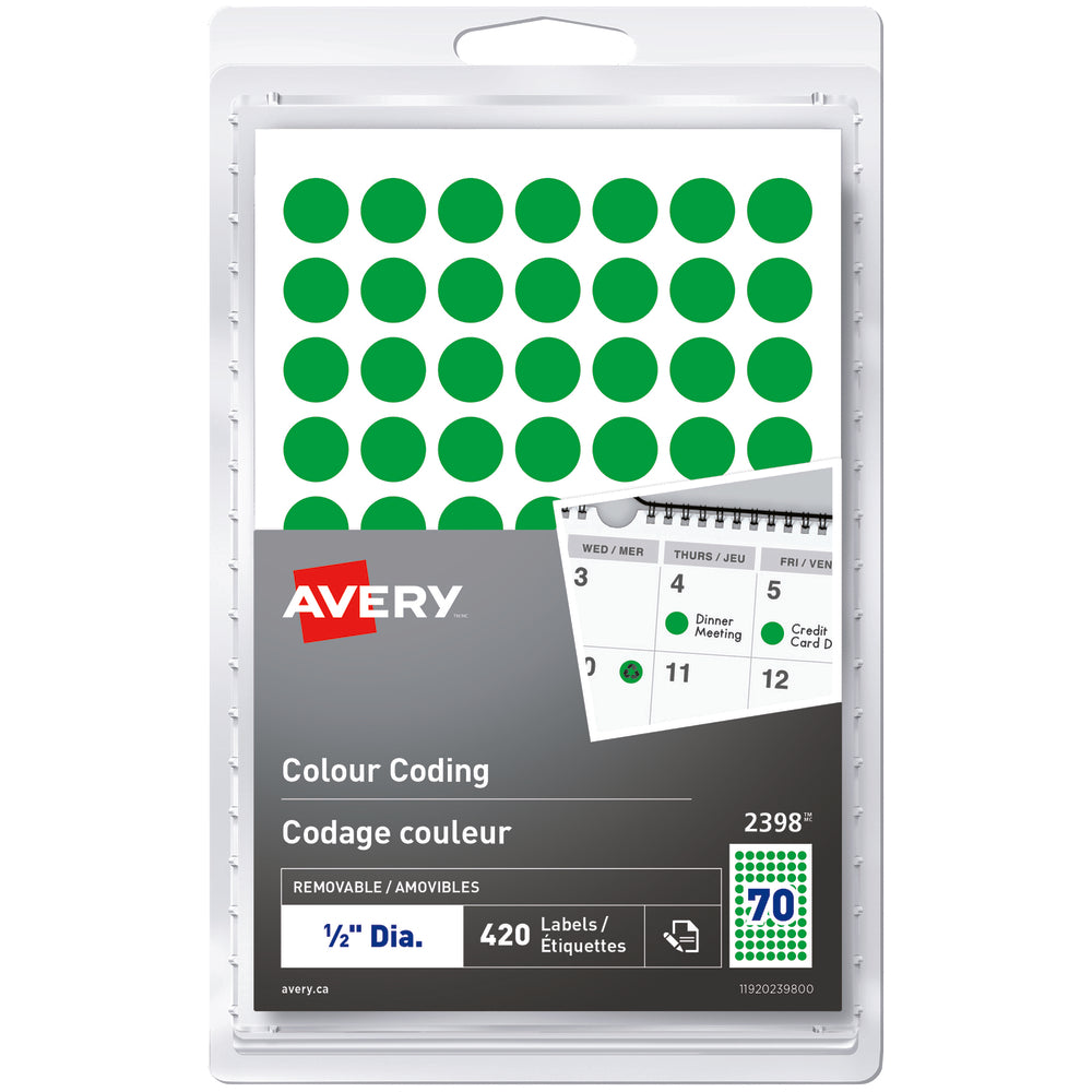 Avery Removable Colour Coding Labels - 1/2" - Green, 420 Pack