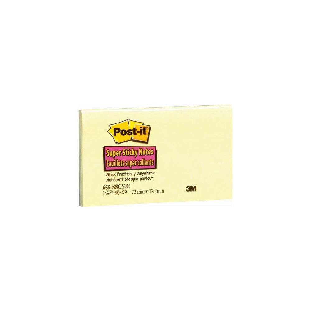 Post-it Super Sticky Notes, 655-SSCY-C, Canary Yellow, 3" x 5", 90 Sheets/Pad, 1 Pad/Pack