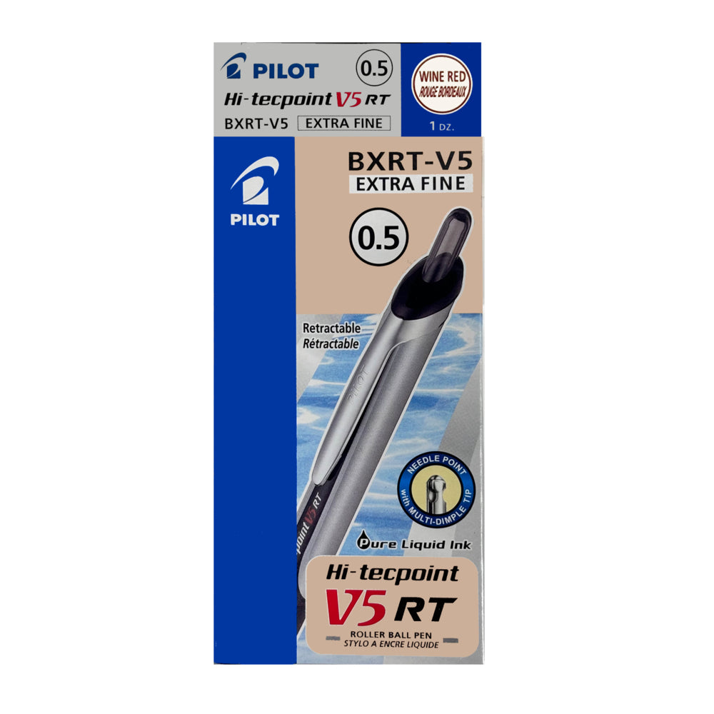 Stylo roller rétractable Pilot Hi-Tecpoint V5 - Pointe extra fine - 0,5 mm - Rouge foncé - Lot de 12