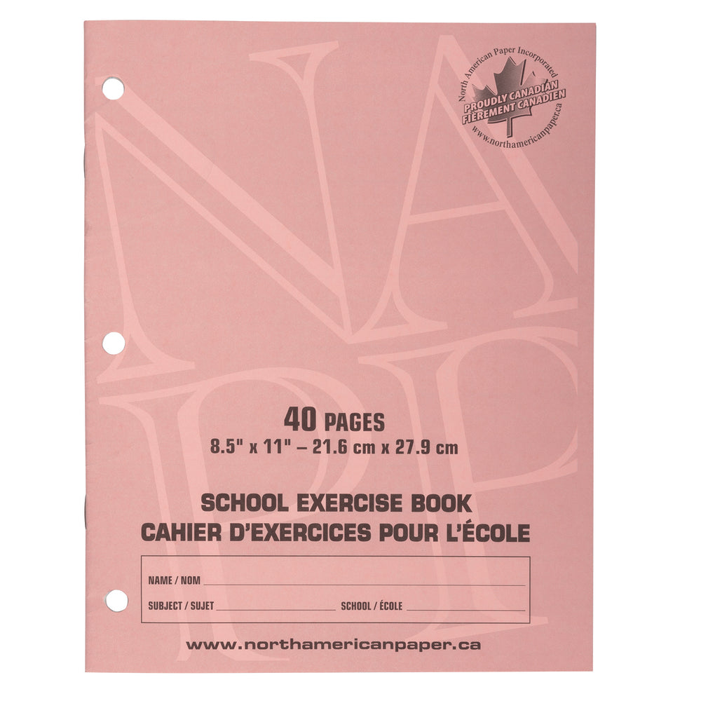 Cahiers d'exercices North American Paper Inc. - 8,5" x 11" - Graphisme 1 cm - 40 pages - Paquet de 25