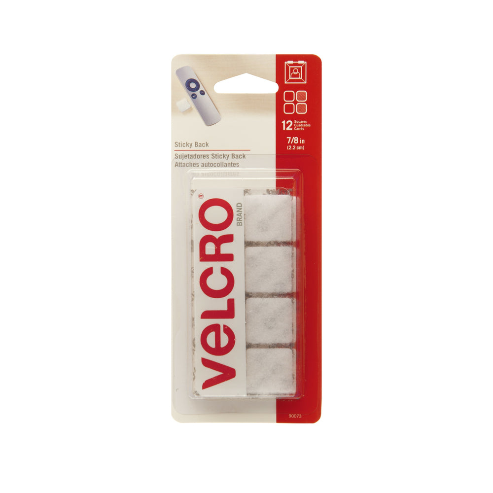 Velcro Sticky Back Square Shaped Fasteners - 7/8" Hook & Loop Squares - White - 12 Pack