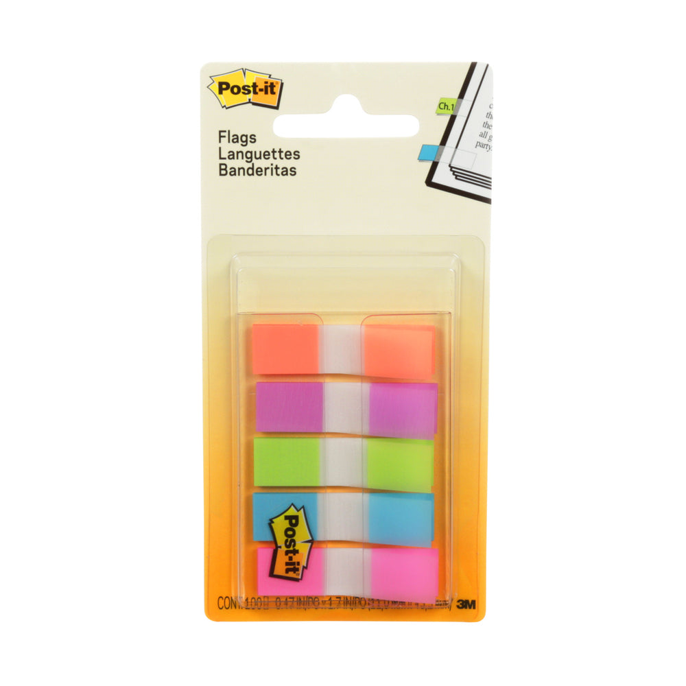Post-it Flags, 0.47" x 1.7", Bright Neon Colours, 100 Pack
