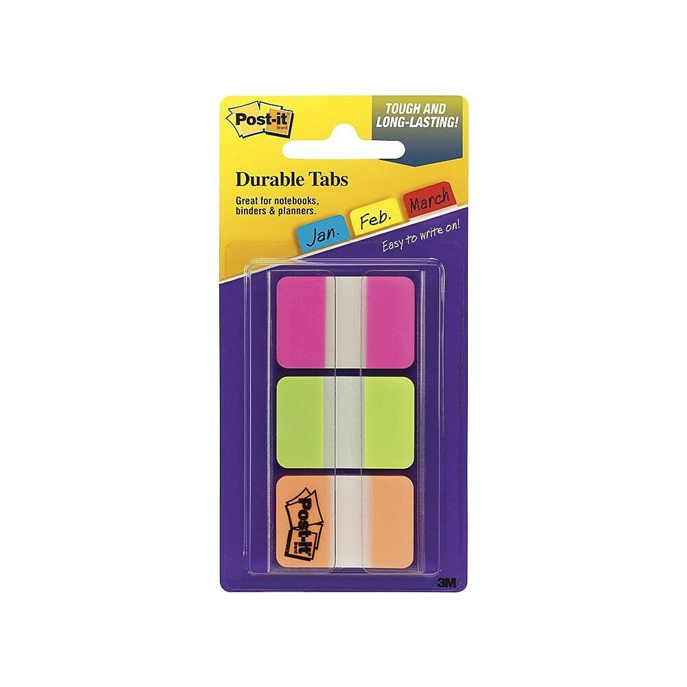 Post-it Durable Index Tabs, Pink Green & Orange, 66 Pack