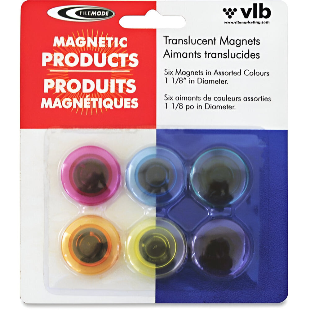 Aimants translucides VLB Filemode - 1,125" de diamètre - Couleurs assorties - Lot de 6